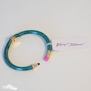 Betsey Johnson Back to School Teal Pencil Hinged Bangle Bracelet NWT